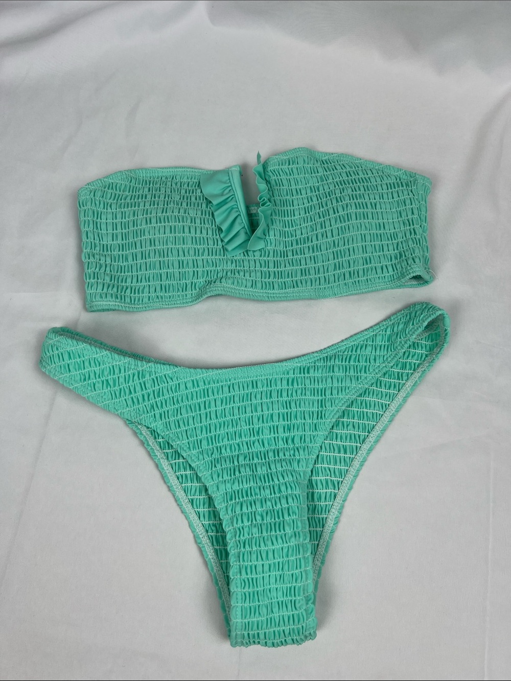 SHEIN Mint Green Smocked Bandeau Bikini Set Size Medium